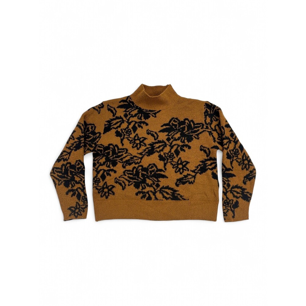 Cliche Floral Mock Neck Sweater Size M Camel &‎ Black